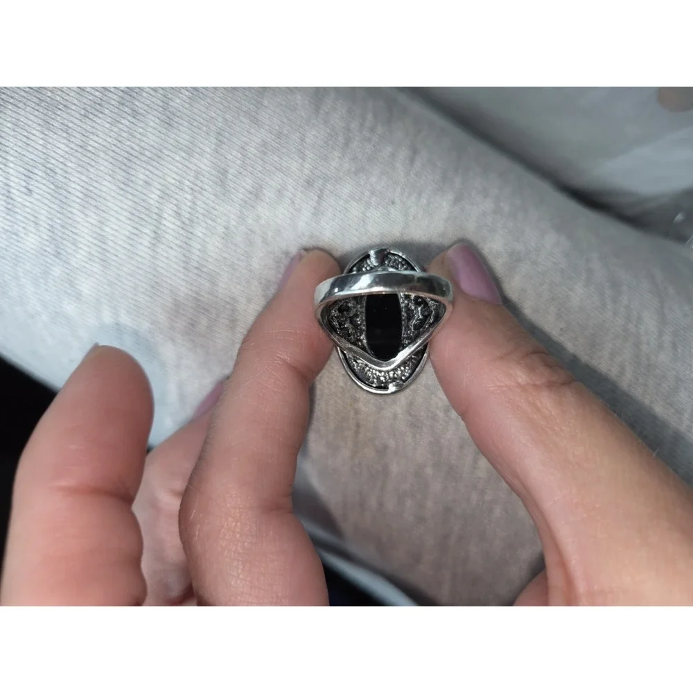 Large Oval Silver Tone And Marcasite Ring. Ornate. Musical Notes. Unique....